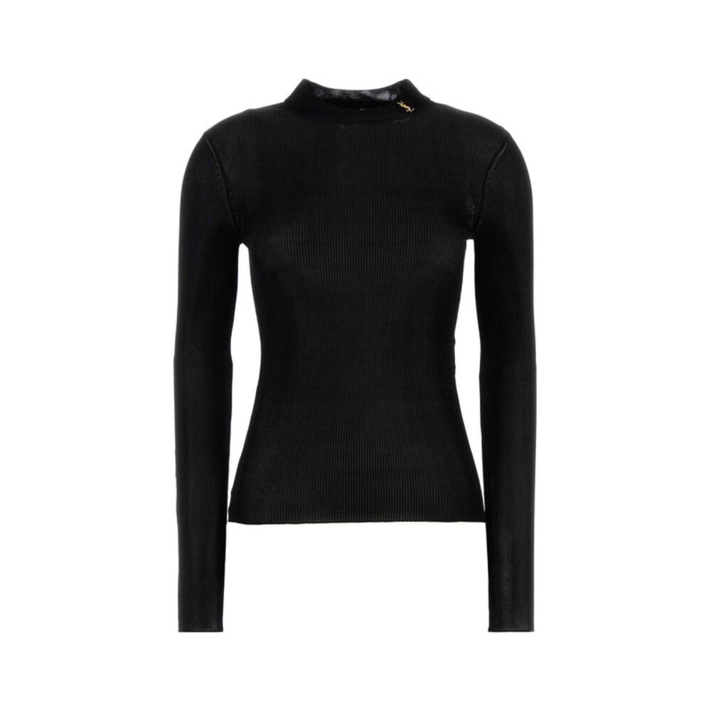Saint Laurent Women Black Silk T-Shirt